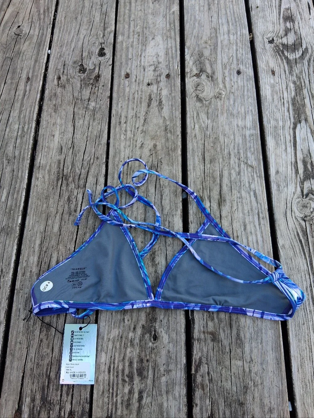 JOLYN Triangle Tie Bikini Swim Top XL NWT Blue Tropical Floral
